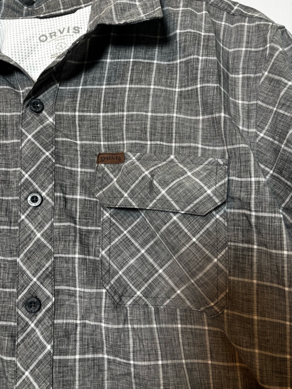 ORVIS Classic Collection Mens Shirt L Gray Plaid Short Sleeve Button Up Pocket - Picture 2 of 5